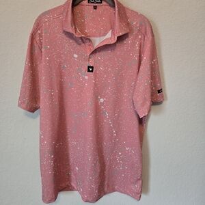 Bad Birdie Pink Splatter Polo with White and Teal Accents